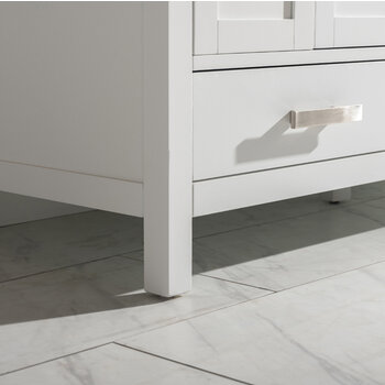 Design Element Valentino 60'' Double Sink Vanity in White with Carrara White Marble Countertop, Leg View