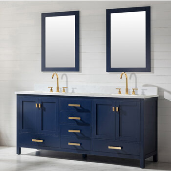 Design Element Valentino 72'' Double Sink Vanity in Blue with Carrara White Marble Countertop, Angle View