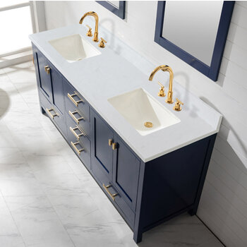 Design Element Valentino 72'' Double Sink Vanity in Blue with Carrara White Marble Countertop, Overhead View