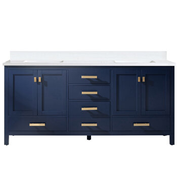 Design Element Valentino 72'' Double Sink Vanity in Blue with Carrara White Marble Countertop, Product Front View