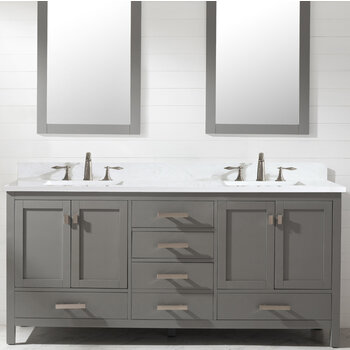 Design Element Valentino 72'' Double Sink Vanity in Gray with Carrara White Marble Countertop, Front View