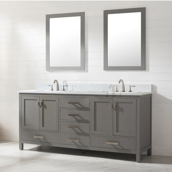 Design Element Valentino 72'' Double Sink Vanity in Gray with Carrara White Marble Countertop, Angle View