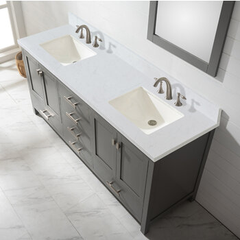 Design Element Valentino 72'' Double Sink Vanity in Gray with Carrara White Marble Countertop, Overhead View