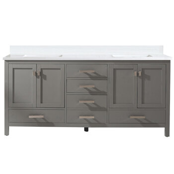 Design Element Valentino 72'' Double Sink Vanity in Gray with Carrara White Marble Countertop, Product Front View