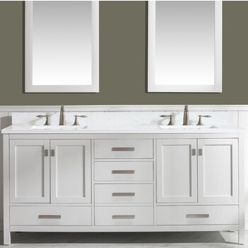 Design Element Valentino 72'' Double Sink Vanity in White with Carrara White Marble Countertop, Front View