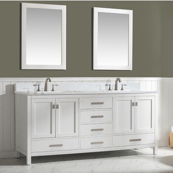 Design Element Valentino 72'' Double Sink Vanity in White with Carrara White Marble Countertop, Angle View