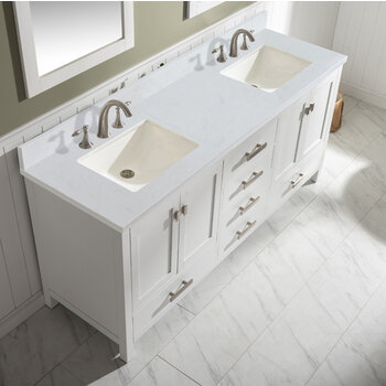 Design Element Valentino 72'' Double Sink Vanity in White with Carrara White Marble Countertop, Overhead View