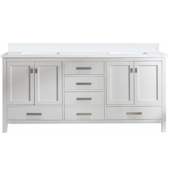 Design Element Valentino 72'' Double Sink Vanity in White with Carrara White Marble Countertop, Product Front View