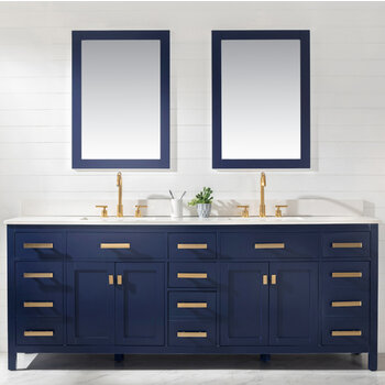 Design Element Valentino 84'' Double Sink Vanity in Blue with White Quartz Countertop, Front View