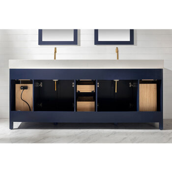 Design Element Valentino 84'' Double Sink Vanity in Blue with White Quartz Countertop, Back View