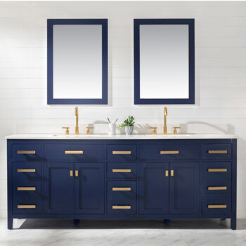 Design Element Valentino 84'' Double Sink Vanity in Blue with White Quartz Countertop, Installed View
