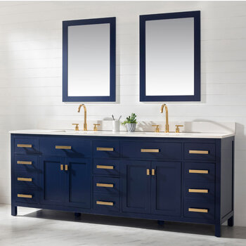 Design Element Valentino 84'' Double Sink Vanity in Blue with White Quartz Countertop, Angle View