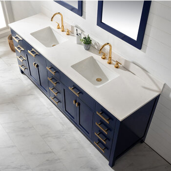 Design Element Valentino 84'' Double Sink Vanity in Blue with White Quartz Countertop, Overhead View