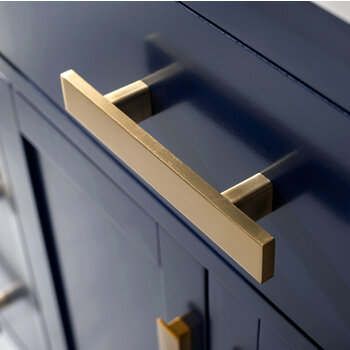 Design Element Valentino 84'' Double Sink Vanity in Blue with White Quartz Countertop, Decorative Hardware