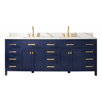 Design Element Valentino 84'' Double Sink Vanity in Blue with White Quartz Countertop, Front Product View