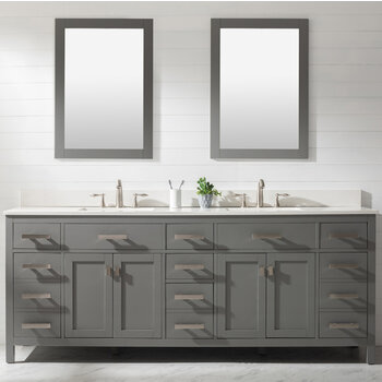 Design Element Valentino 84'' Double Sink Vanity in Gray with White Quartz Countertop, Front View