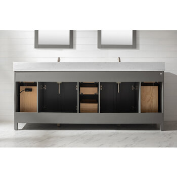 Design Element Valentino 84'' Double Sink Vanity in Gray with White Quartz Countertop, Back View