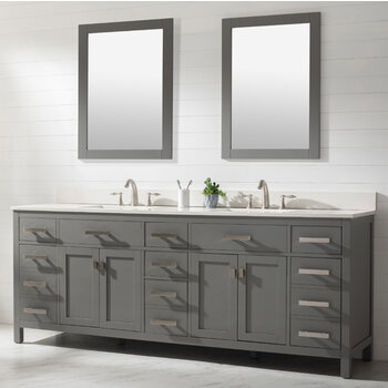 Design Element Valentino 84'' Double Sink Vanity in Gray with White Quartz Countertop, Angle View