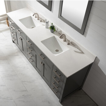 Design Element Valentino 84'' Double Sink Vanity in Gray with White Quartz Countertop, Overhead View