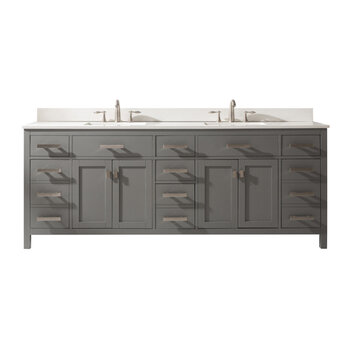 Design Element Valentino 84'' Double Sink Vanity in Gray with White Quartz Countertop, Front Product View