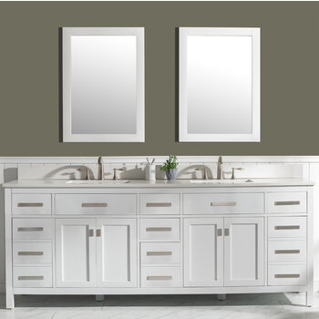 Design Element Valentino 84'' Double Sink Vanity in White with White Quartz Countertop, Front View
