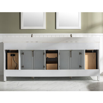 Design Element Valentino 84'' Double Sink Vanity in White with White Quartz Countertop, Back View