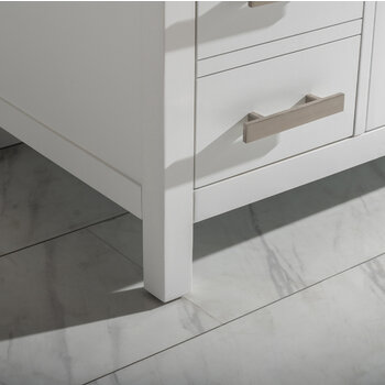 Design Element Valentino 84'' Double Sink Vanity in White with White Quartz Countertop, Leg View