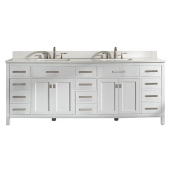 Design Element Valentino 84'' Double Sink Vanity in White with White Quartz Countertop, Front Product View