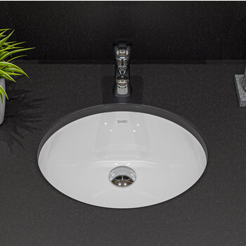 EAGO Ceramic Undermount Oval Bathroom Sink in White, 17-3/4'' W x 15'' D x 7-1/4'' H, 18'' x 15'' Oval Bathroom Sink, Installed Overhead Front View