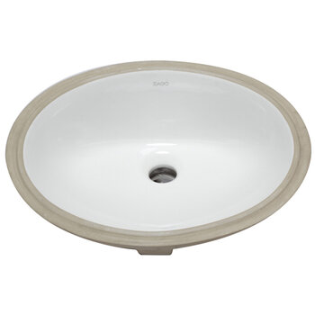 EAGO Ceramic Undermount Oval Bathroom Sink in White, 17-3/4'' W x 15'' D x 7-1/4'' H, 18'' x 15'' Oval Bathroom Sink, Product Overhead View
