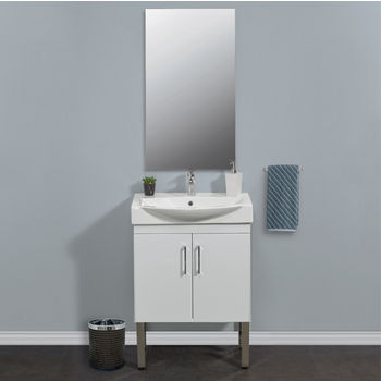 Empire Industries Daytona 2 Doors Bathroom Vanity for 26" Ipanema Ceramic Sink Top in White Gloss with Polished or Satin Leg Frame and Hardware