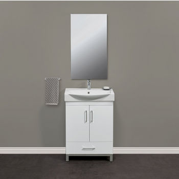 Empire Industries Daytona 2 Doors and 1 Bottom Drawer Bathroom Vanity for 26" Ipanema Ceramic Sink Top in White Gloss with Polished or Satin Leg Frame and Hardware