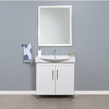 Empire Industries Daytona 2 Doors Bathroom Vanity for 34" Ipanema Ceramic Sink Top in White Gloss with Polished or Satin Leg Frame and Hardware