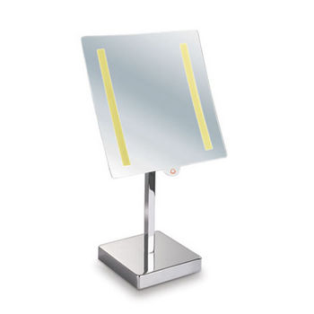 Empire Lighted Table Top Square Tilt Cosmetic Mirror 8" W x 8" H, 5X Magnification, Battery Operated in Polished Chrome
