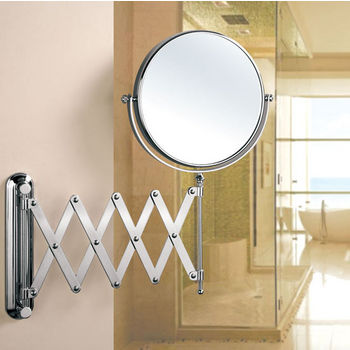 Empire Wall Mount Round 360° Swivel Cosmetic Mirror 8" Diameter with Scissor Design Extending Arm, 5X Magnification in Polished Chrome