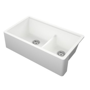 Empire Industries Titan 33" Granite Composite Farmhouse Double Bowl Kitchen Sink in White, 33-1/2" W x 19-1/4" D x 10" H