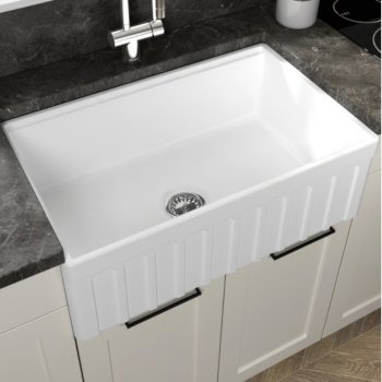 Empire Industries Yorkshire Reversible Farmhouse Fireclay 30" Single Bowl Kitchen Sink in White, 30" W x 18" D x 10" H