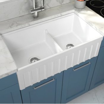 Empire Industries Yorkshire Reversible Farmhouse Fireclay 33" Double Bowl Kitchen Sink in White, 33" W x 18" D x 10" H