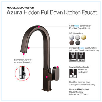 Houzer Azura Hidden Pull Out Kitchen Faucet Features