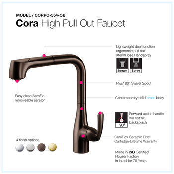 Houzer Cora High Pull Out Kitchen Faucet Features