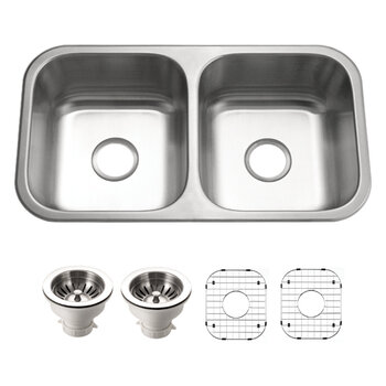 Houzer Medallion Classic 31'' Stainless Steel Undermount 50/50 Double Bowl Kitchen Sink with Strainer and Grid, Combo Included Items