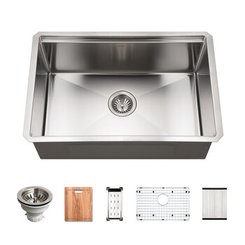 Houzer Novus Stainless Steel 10mm Radius Undermount Single Bowl Workstation Kitchen Sink with Accessories, 26'' Included Items