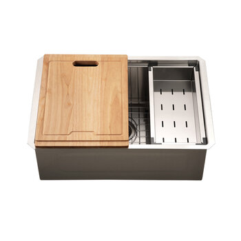 Houzer Novus Stainless Steel 10mm Radius Undermount Single Bowl Workstation Kitchen Sink with Accessories, 26'' Product View