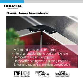 Houzer Novus Stainless Steel 10mm Radius Undermount Single Bowl Workstation Kitchen Sink with Accessories, Innovations