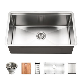 Houzer Novus Stainless Steel 10mm Radius Undermount Single Bowl Workstation Kitchen Sink with Accessories, 30'' Included Items