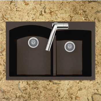 Houzer Quartztone Granite Series Topmount 60/40 Double Bowl Kitchen Sink in Mocha Color, 33" W x 22" D, 9-1/2" Bowl Depth