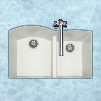 Houzer Quartztone Granite Series Undermount 60/40 Double Bowl Kitchen Sink in Cloud Color, 33" W x 20-6/8" D, 9-1/2" Bowl Depth
