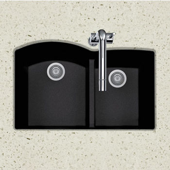 Houzer Quartztone Granite Series Undermount 60/40 Double Bowl Kitchen Sink in Midnite Color, 33" W x 20-6/8" D, 9-1/2" Bowl Depth