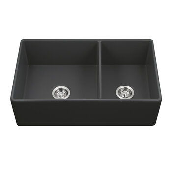 Houzer Platus 33'' Fireclay Apron Front Farmhouse 60/40 Double Kitchen Sink, Black Product View