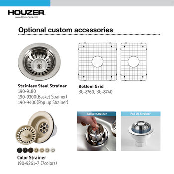 Houzer Platus 33'' Fireclay Apron Front Farmhouse 60/40 Double Kitchen Sink, Custom Accessories